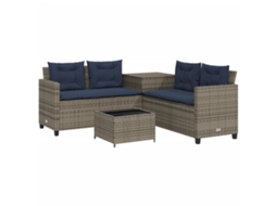 Sofá de Jardim em formato de L com Mesa e Almofadas em Rattan Sintético Cinza MAISON EXCLUSIVE