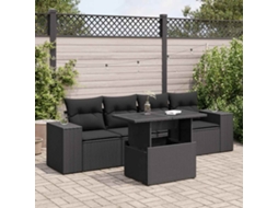 Vidaxl 5 Pcs Conjunto Sofás De Jardim Com Almofadões Vime Pe Preto