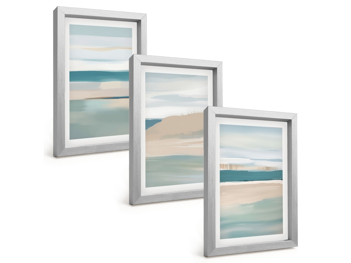 Composição De Quadros Paisagens Abstratas Em Azul Espelharte (3 Peças 20x30 Cm)