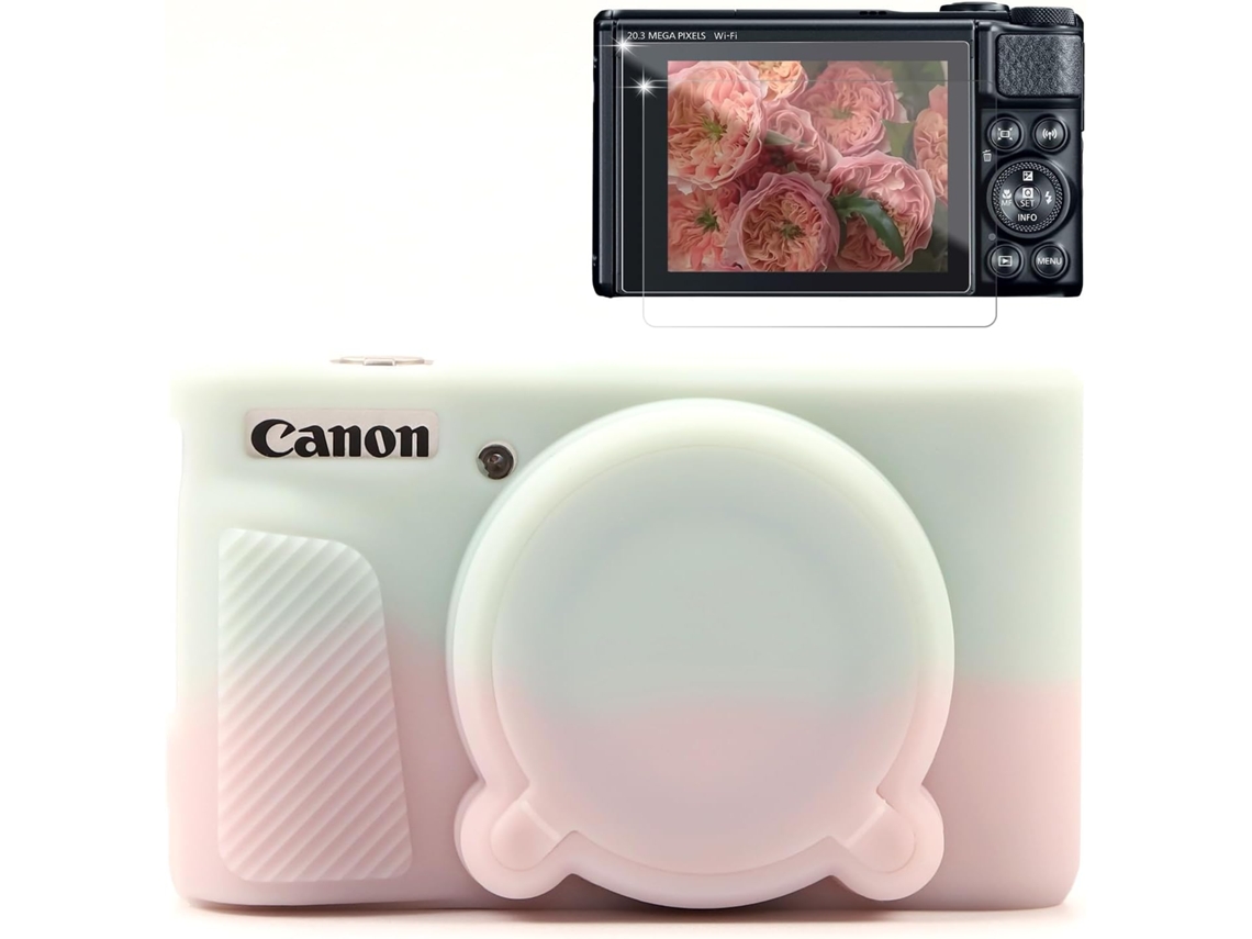 Capa Protetora Silicone HEXINYIGJLY para Canon Powershot Sx740/sx730leve, Antirriscos, Películas Ecrã Verde / Rosa