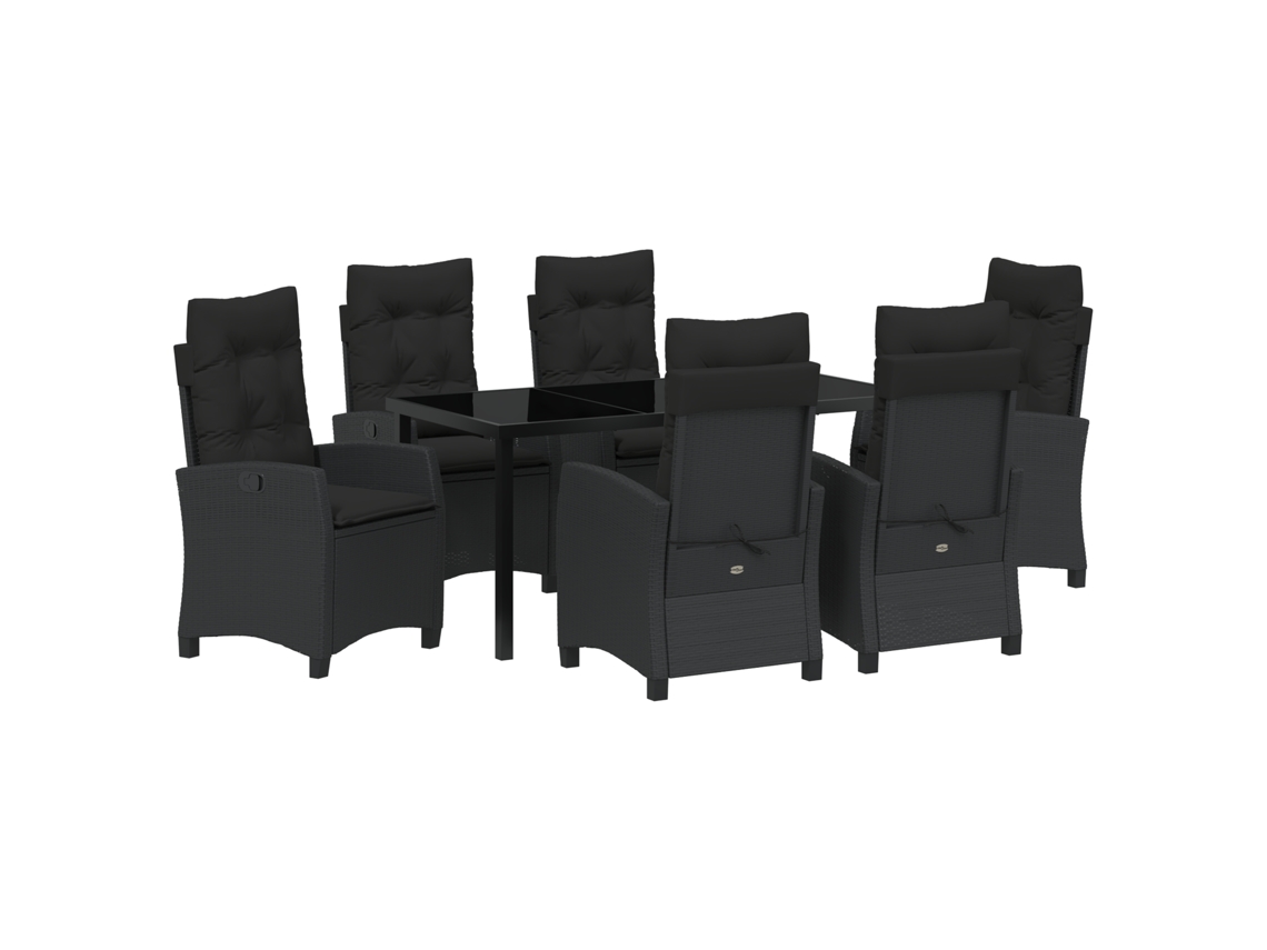Conjunto 7 De Jantar De Jardim Vidaxl Com Almofadas Preto Rattan Poliéster