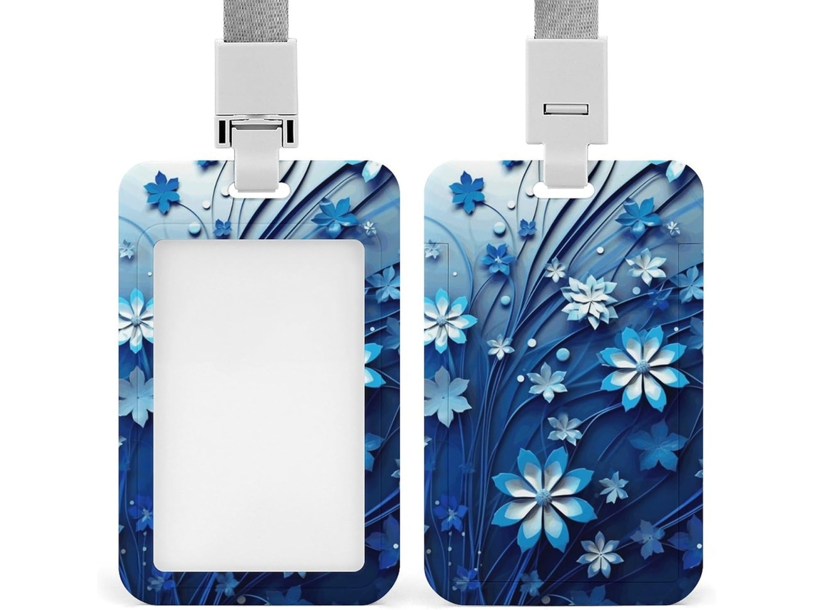 Porta Crachá Em Formato De Mini Flor Azul Com Padrão Espiral Vertical E Cordão, Protetor De Cartão À Prova D Água