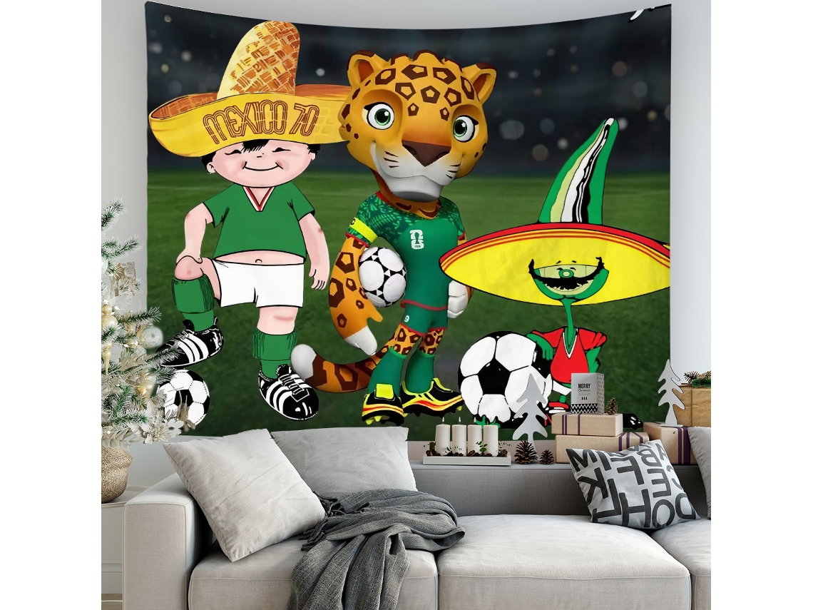 Tapeçaria parede mascotes históricos México futebol, tapete decorativo 180x230cm STELASPLEN