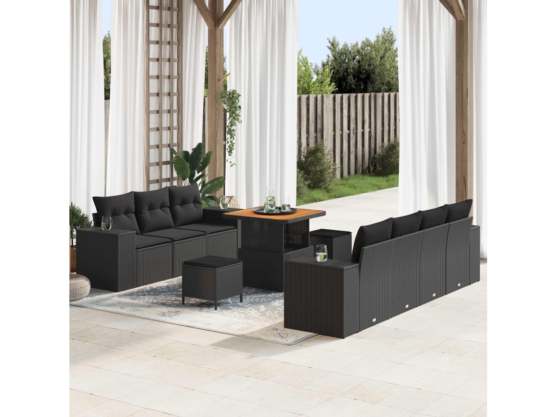 Vidaxl Conjunto De Sofá De Jardim 10 Unid. Preto Vime Pe