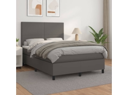 Vidaxl Cama Com Molas/colchão 140x190 Cm Couro Artificial Cinzento