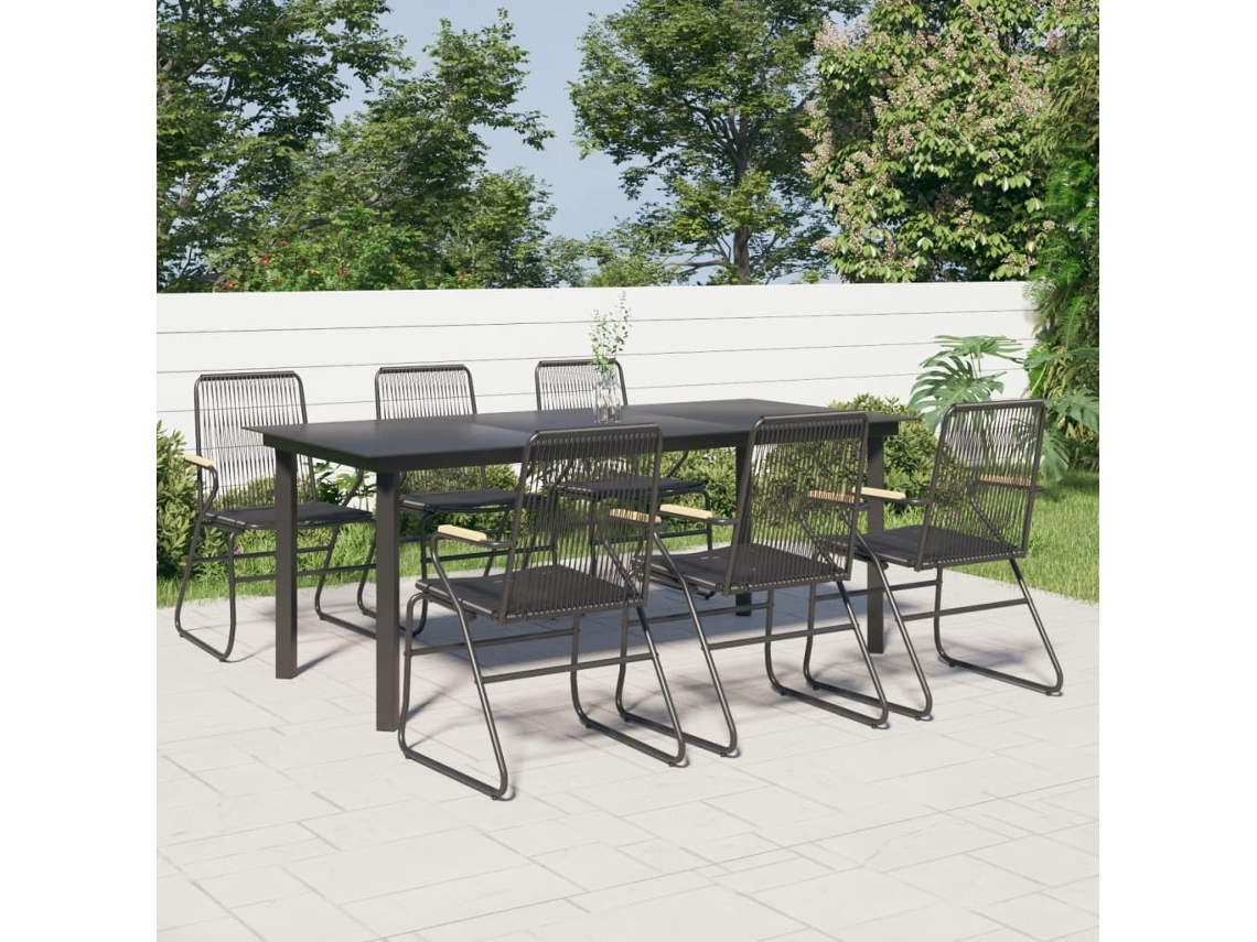 Vidaxl 7 Pcs Conjunto De Jantar Para Jardim Vime De Pvc Preto