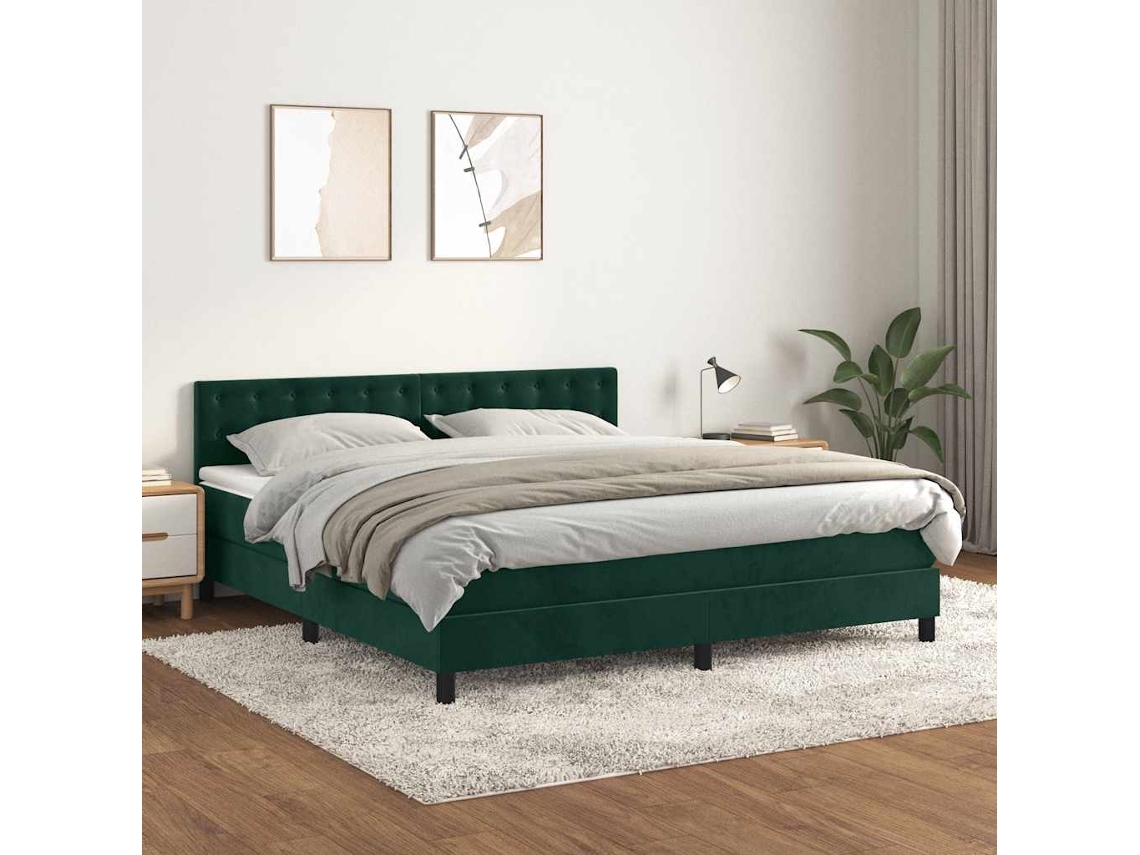Vidaxl Cama com Molas/colchão 180x200 Cm Veludo Verde escuro