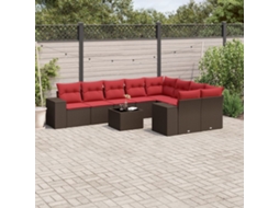 Vidaxl Conjunto De Sofá De Jardim Com 10 Peças E Almofadas Em Rattan Sintético Marrom