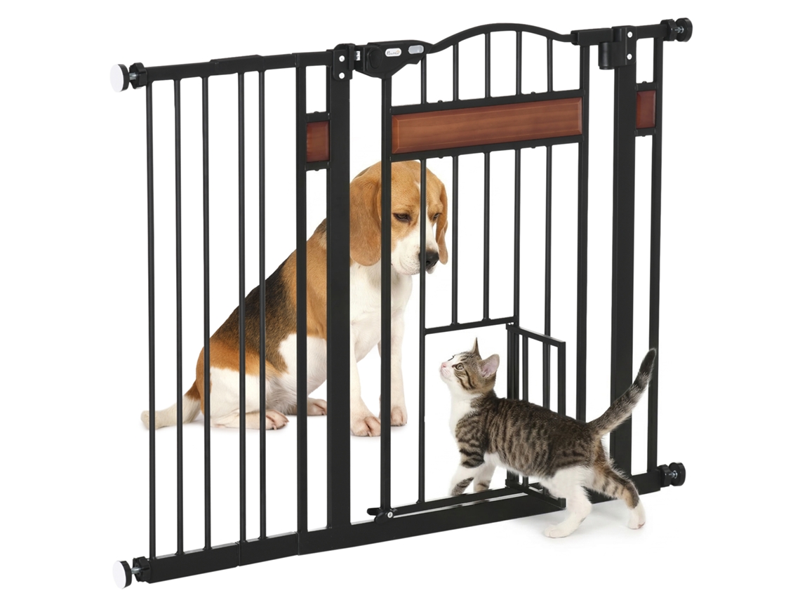 Barreira para Cães com Altura Ajustável Sistema de Fechamento Automático e Dupla Trava para Portas 93x76,2 Cm Preto Ge