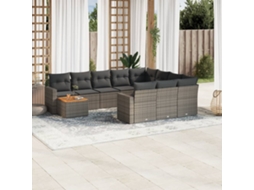 Vidaxl 11 Pcs Conjunto Sofás De Jardim C/ Almofadões Vime Pe Cinzento