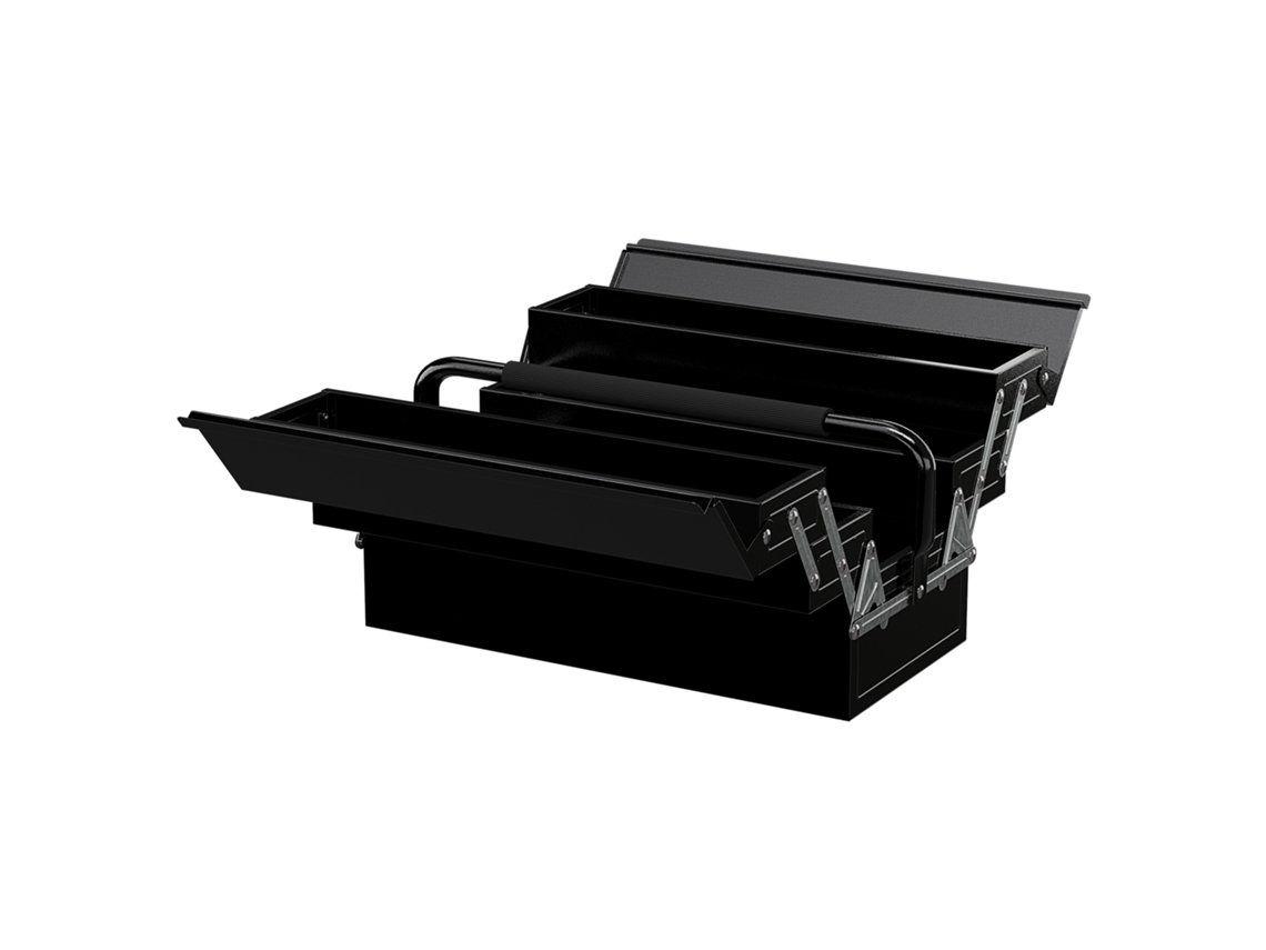 Caixa De Ferramentas De Aço Dobrável Com 5 Compartimentos Mala De Com Pega Para Oficina E Casa 45x20x34,5 Cm Preto