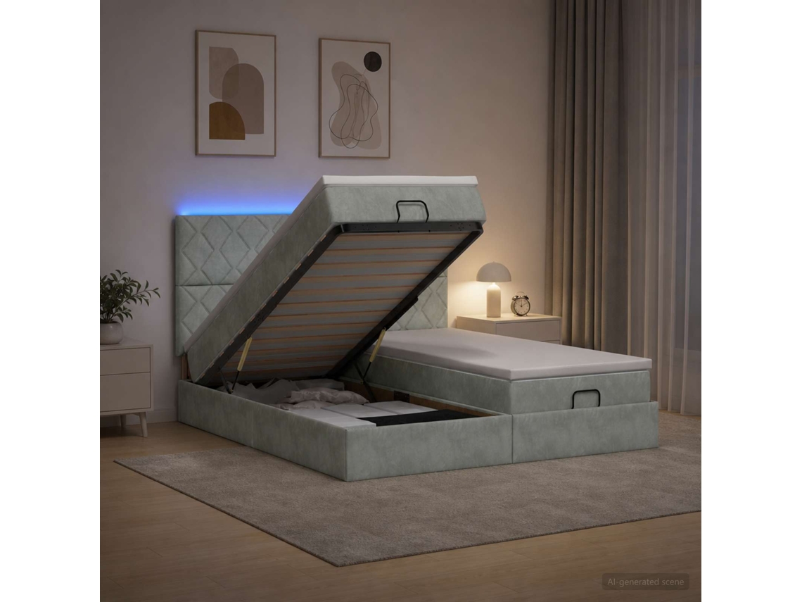 Vidaxl Cama Ottoman Com Colchão E Led Cinzento-claro 180 X 200 Cm
