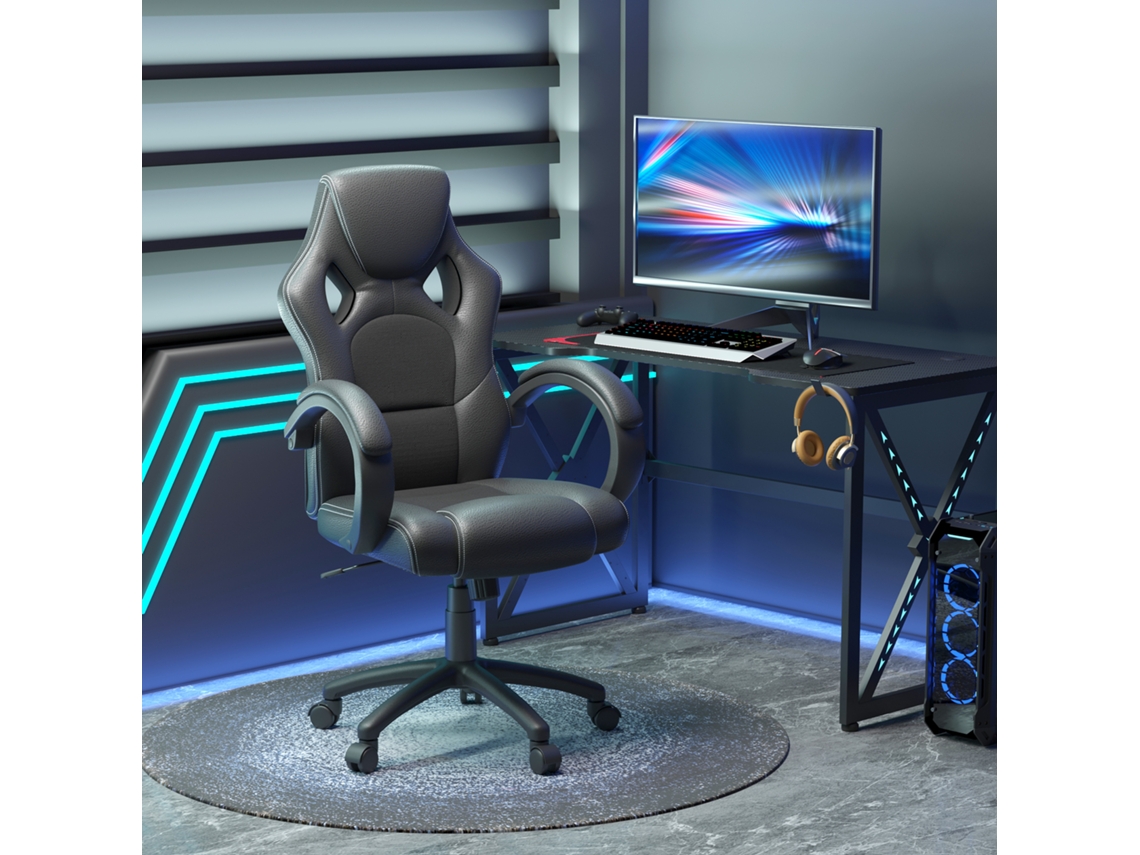 Cadeira Escritório Ergonómica Giratória Encosto Alto Pu E Malha 71x61x108-118cm Preta Ajustável
