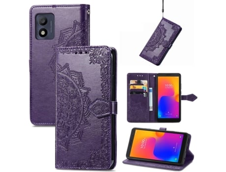 Suporte Padrão Mandala Chiusura para Alcatel Alcatel 1B 2022 HONGWE. Anti-Choque Magnética com Porta-Cartões Multicor