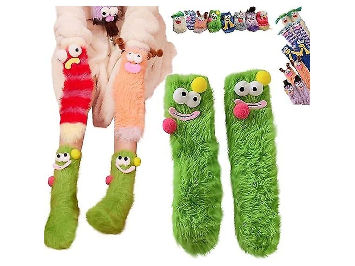 2026 calcetines Monstruo Cálidos Suaves de Terciopelo Coral, Diseño 3d, Regalo Navideño Con Tarjeta
