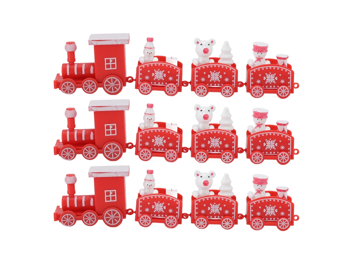 3 conjuntos pequenos enfeites de Natal de trem vermelho mini decor props plásticos | S/MARCA