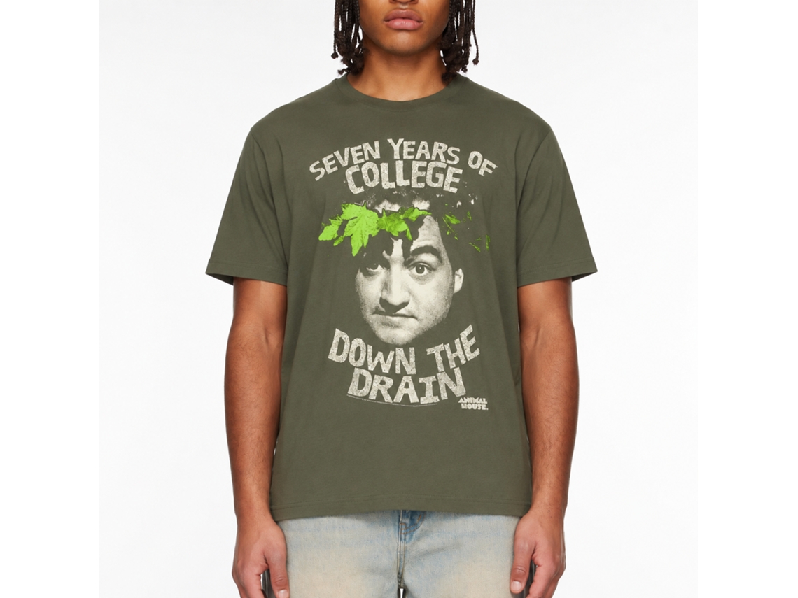 Rockinstone Animal House Movie Down The Drain Solid Military Green Adult T-shirt Size:m