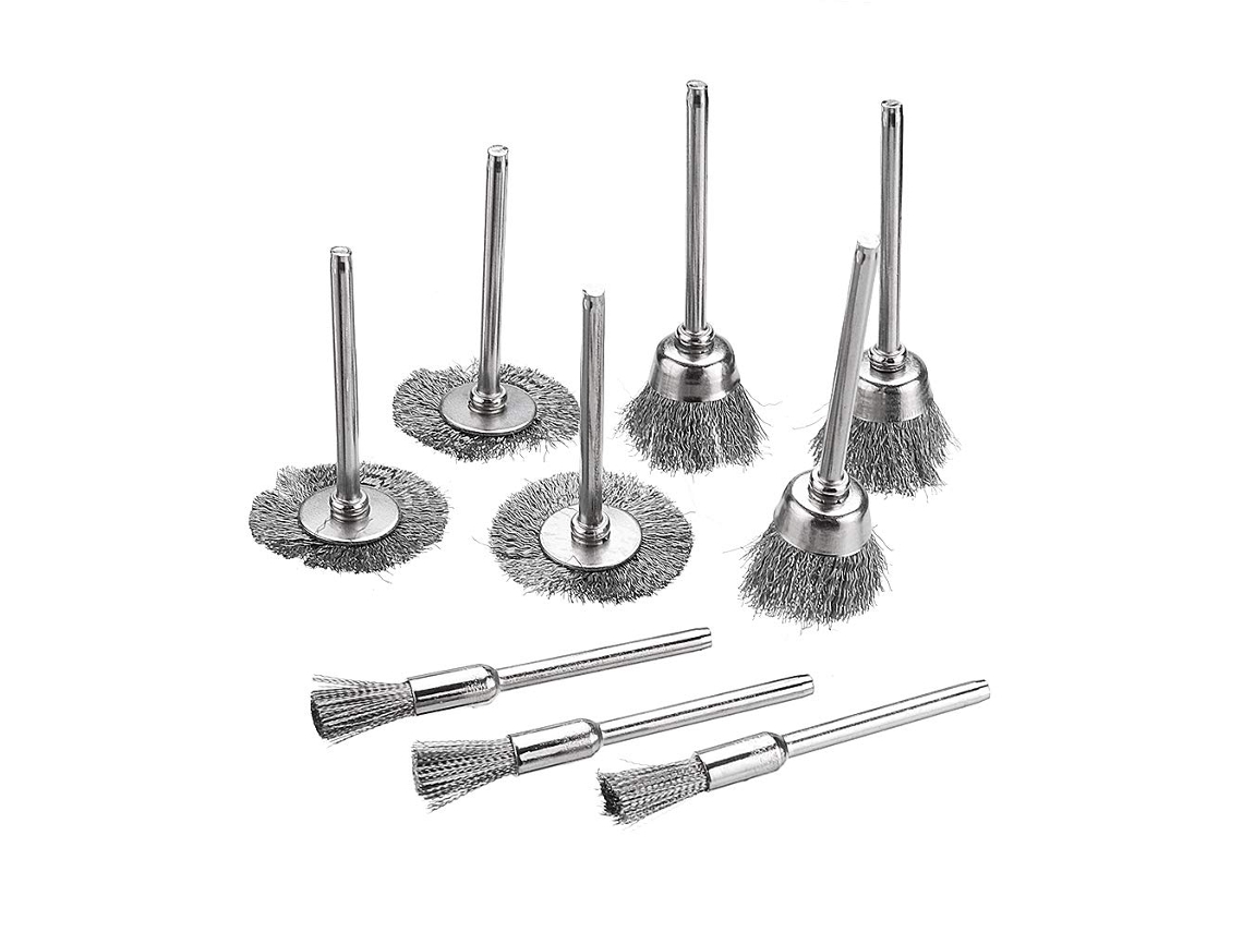 Conjunto de 9 Escovas de Arame Aço Inoxidável para Ferramentas Rotativas Dremel