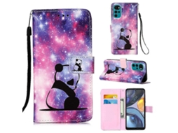 Capa De Celular Motorola Moto G22 Em Couro Com Estampa Colorida E Trama Lisa.