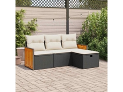 Vidaxl 4 Pcs Conjunto De Sofás Para Jardim C/ Almofadões Vime Pe Preto