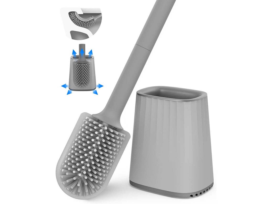 Escova de silicone com suporte, montada na parede, para banheiro