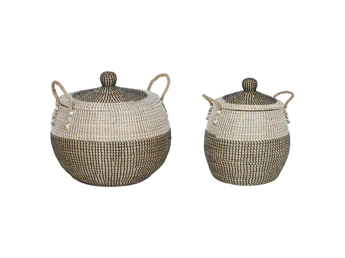 Conjunto de 2 Cestos de Junco Branco, 45x45x48cm ALEXANDRA HOUSE LIVING