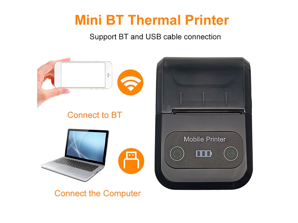 IMPRESSORA TÉRMICA PORTÁTIL Bluetooth 58mm 2 polegadas para restaurante e loja