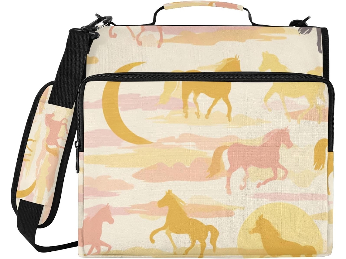 Pasta Organizadora Pony Moon com Zíper de 3 Argolas, 1,5 Bolsos, Alça de Ombro Removível, Diversas Opções de Bolsas