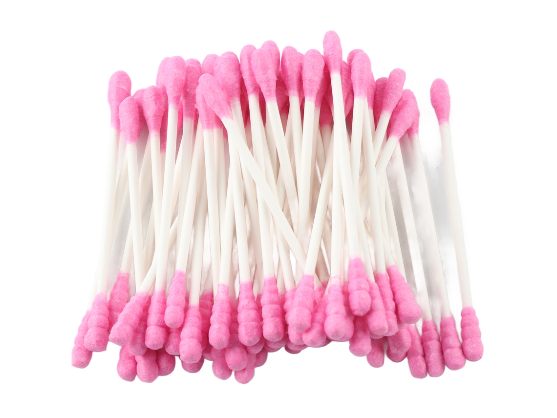100pcs Cotonetes Descartáveis De Maquiagem Com Pontas Duplas Precisas Coloridas Para Mulheres Rosa