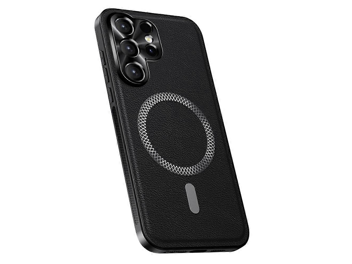 Capa Tkdaddy Para Samsung Galaxy S24 Ultra Compatível Com Magsafe Pu Tpu Pc Capa Traseira Com Armação De Lente De Metal Preta