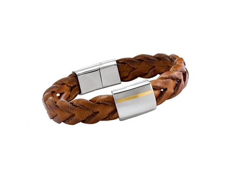 Bracelete Jourdan Artemis Aço Couro Marrom Ouro 18 Quilates Ajustável 20.5 22cm
