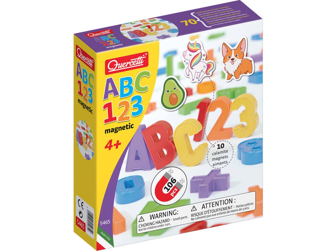 Jogo Educativo QUERCETTI Peças Magnéticas ABC + 123 106 pcs (Idade Mínima:  4 Anos - 23 x 26 x 6 cm)