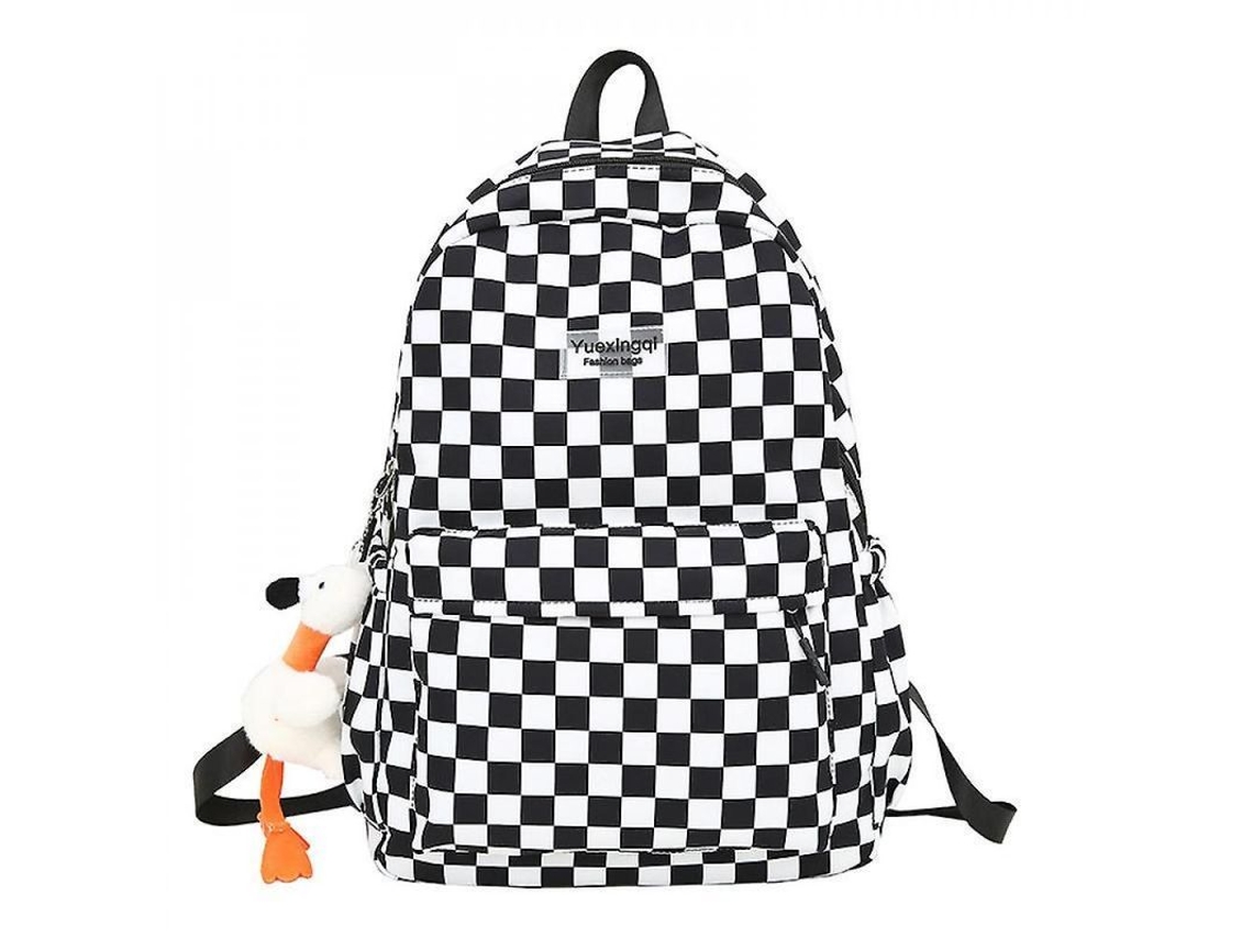 Mochila Escolar Unissex com Quadros Nylon Antissísmica 30x12x45cm 20-35l Azul/preto/rosa S/MARCA