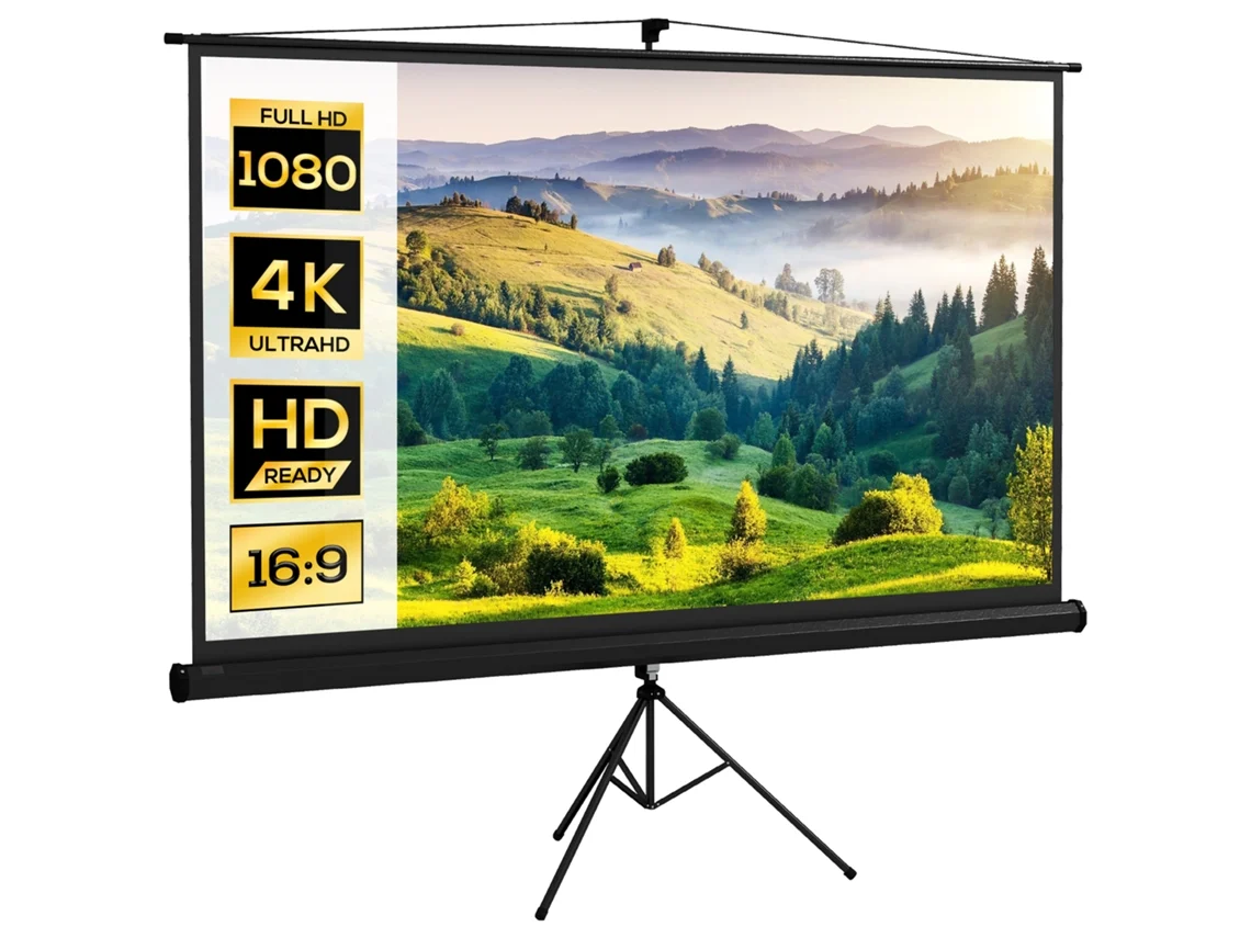 Tela De Projeção Plástico E Metal Cor Branco E Preto 235,8x8x136 Cm Homcom