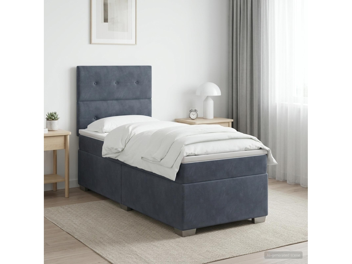 Vidaxl Cama Box Spring Com Colchão Cinzento-escuro 90 X 200 Cm Veludo