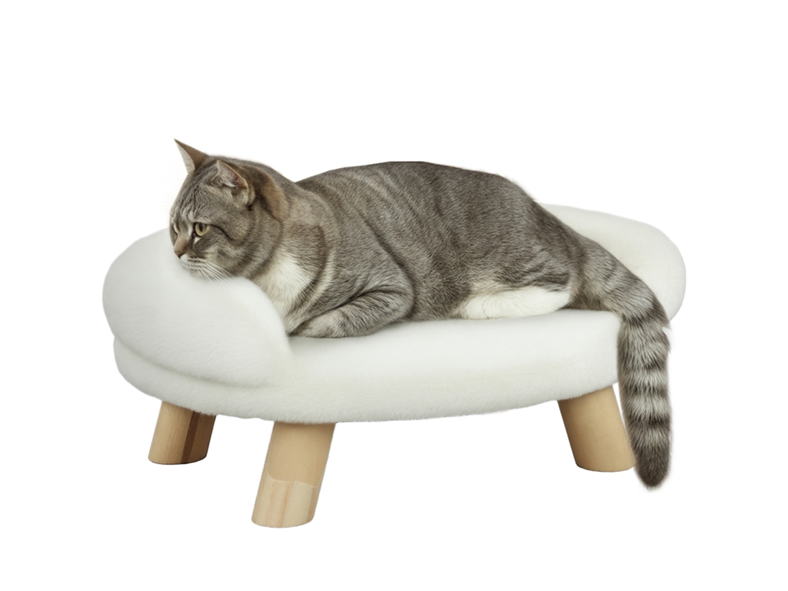 Cama Para Animais De Estimação, Para Cães E Gatos, Até 5 Kg/30 Cm, Capa De Pelúcia Lavável, Branco Creme, 47 X 40 X 20 Cm