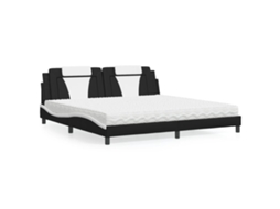 Vidaxl Cama Viana Com Colchão 200x200 Cm Couro Artificial Preto E Branco