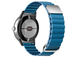 Bracelete de Couro Genuíno Liberação Rápida Magnética com Fivela para Google Pixel Watch Azul