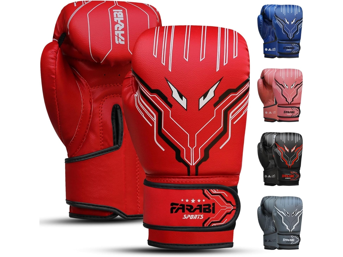 Luvas de Boxe Criança FARABI SPORTS 5 À 10 Ans Gants Meninos e Meninas Pour Muay Thai Et Kickboxing Vermelho