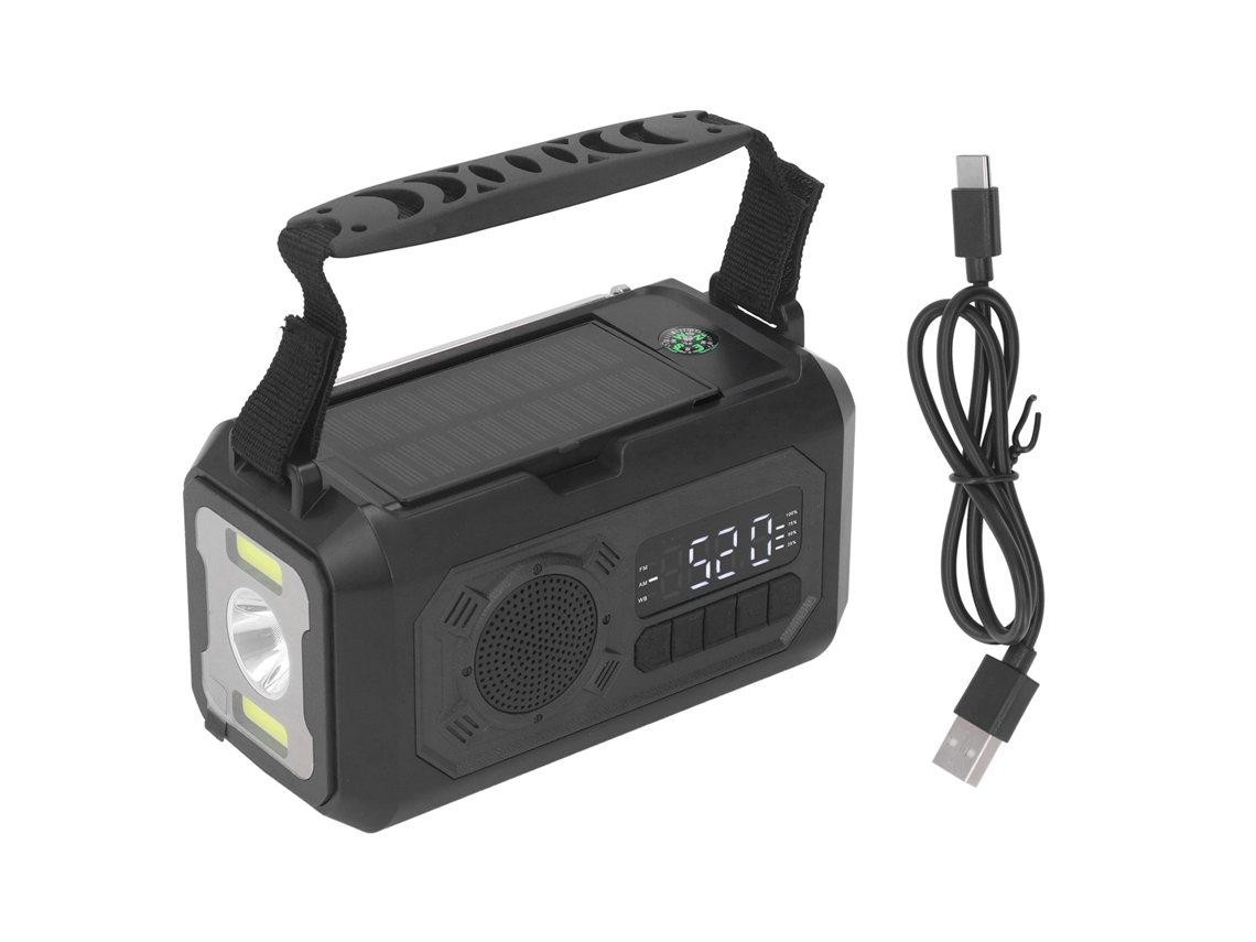 2026 radio Meteorológico de Emergência 12000mah Banco de Energia Lanterna Led Rádio Am Fm Solar Portátil com Manivela para Camping Preto
