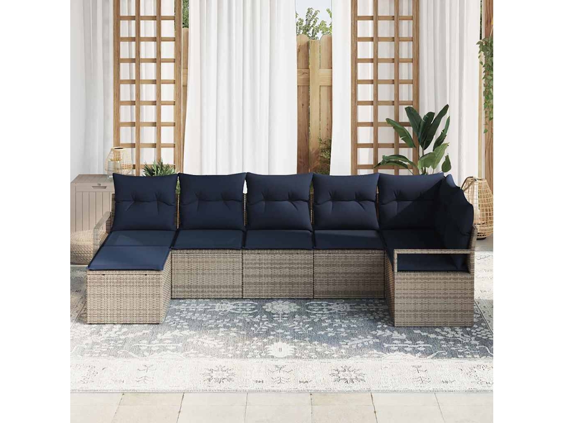 Vidaxl Conjunto De Sofás 7 Unid. Cinzeto Vime Pe