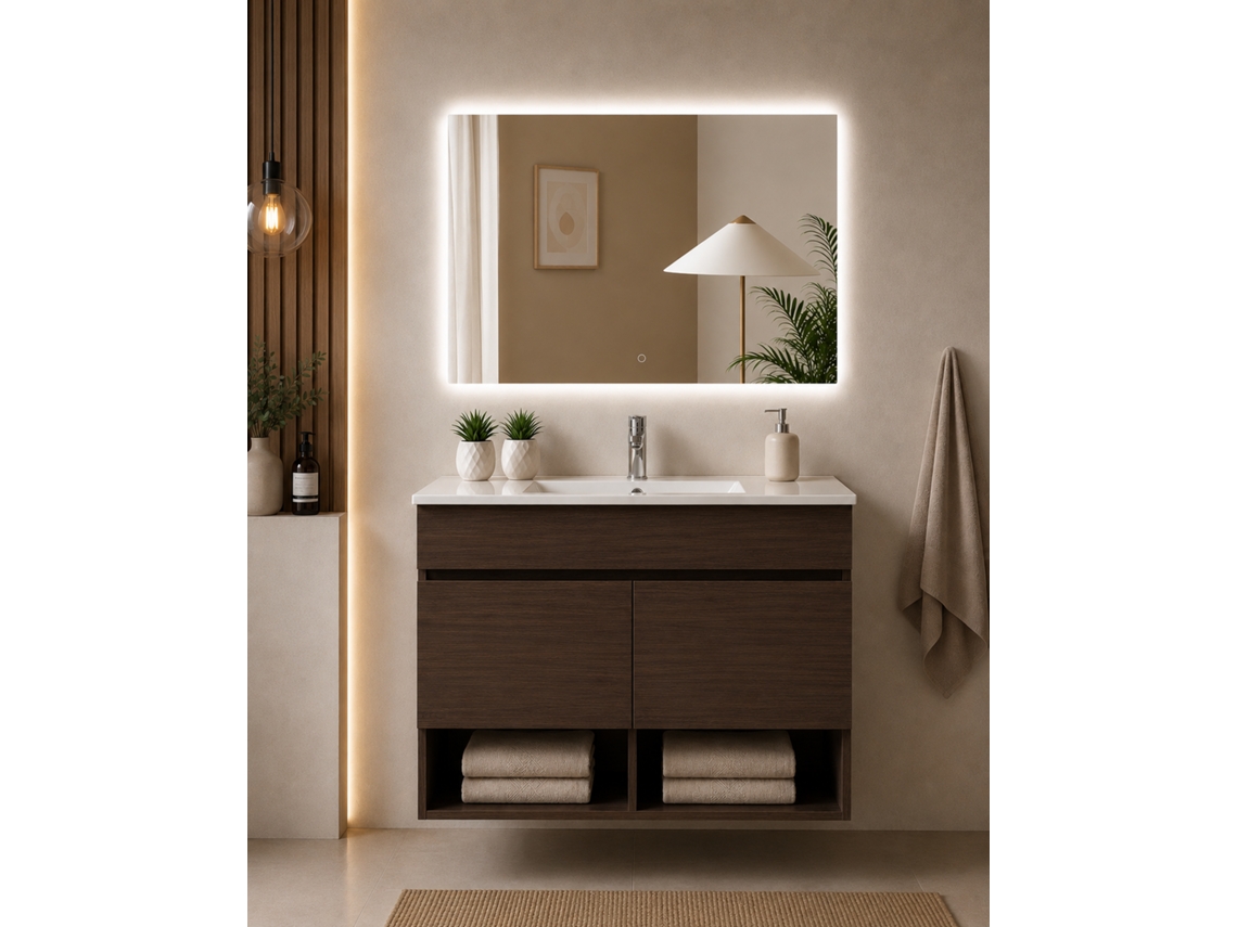 Móvel De Casa De Banho Suspenso Com Lavatório Extraplano Origenbath Nebari Sem Espelho 100x45 Cm Freixo Tea