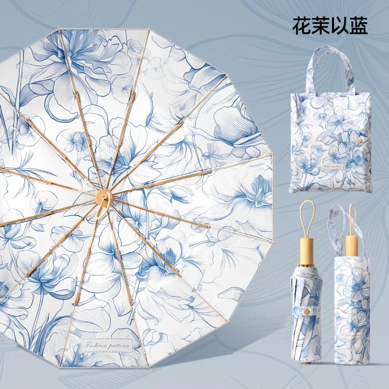 Guarda-sol Feminino Retrô De Camada Dupla Com Estampa Floral Dupla, Proteção Solar E Proteção Uv.