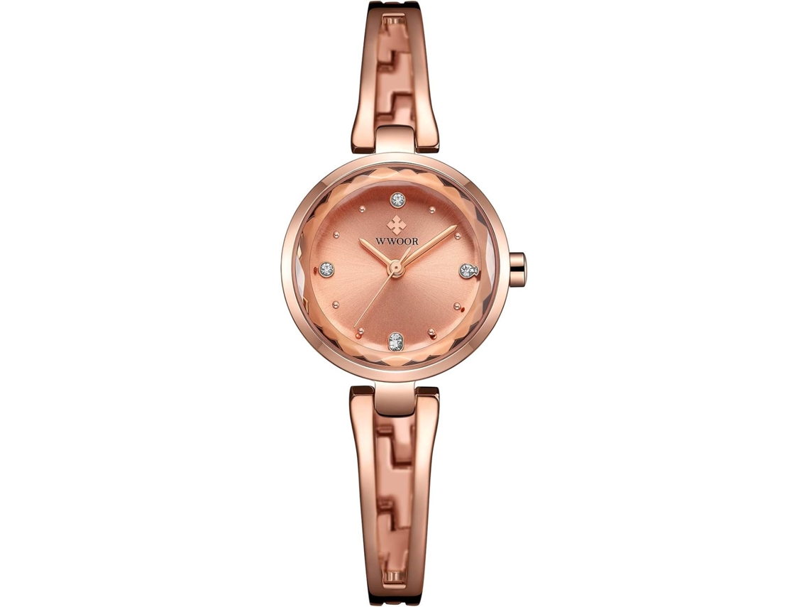 Lurelia Relógio Feminino, Detalhes Com Strass, Aço Inoxidável, Resistente À Água, Rosa Ouro