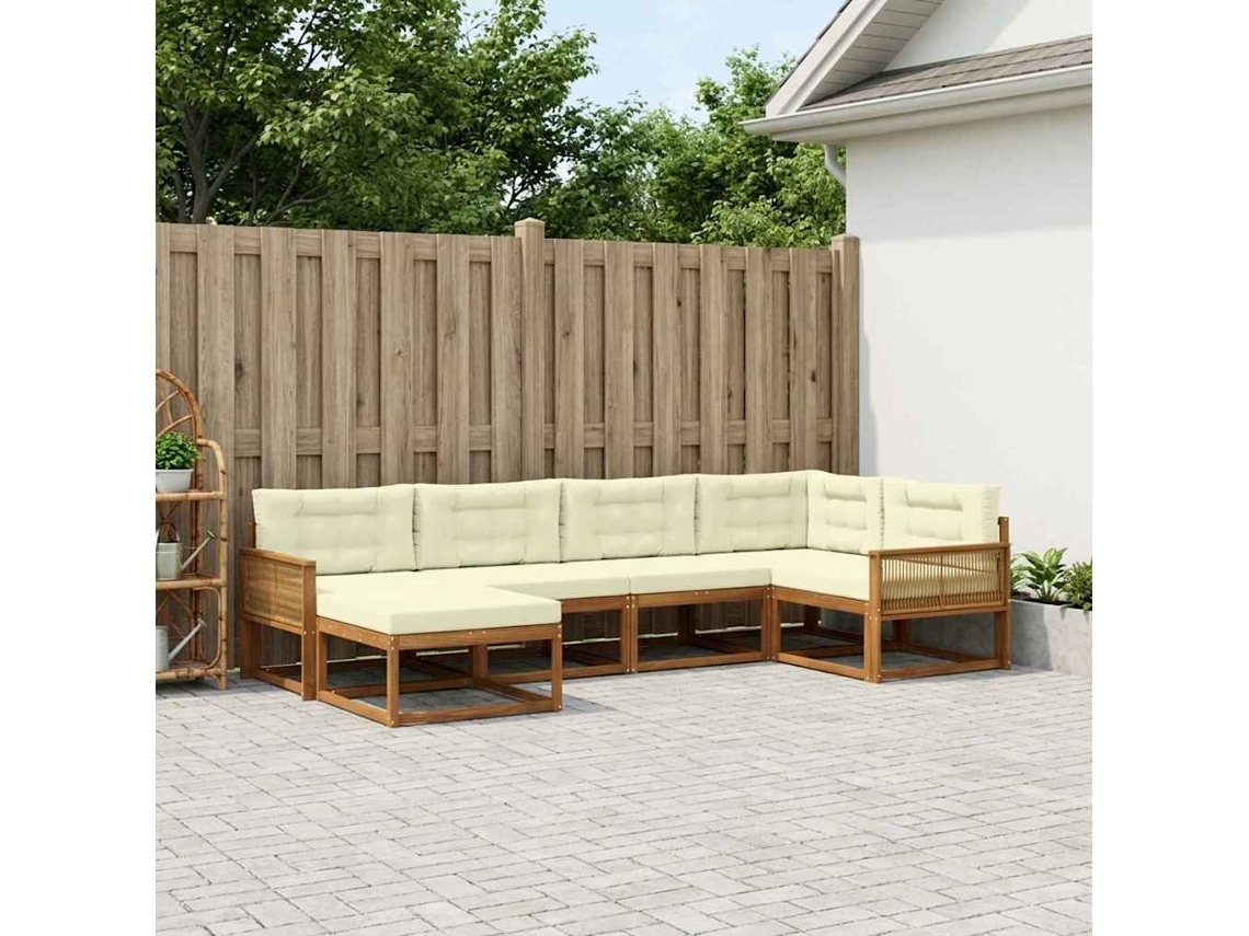 Vidaxl Conjunto De Sofás Para Exterior 6 Unid. Natural E Creme