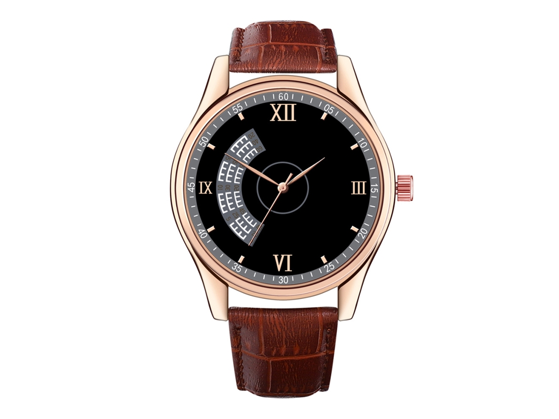 Reloj De Muñeca De Cuero Casual Moda Dial Redondo Analógico De Cuarzo (negro+marrón)