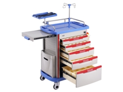 Carrinho de Laboratório VEVOR de 5 Camadas com 5 Gavetas e 2 Latas de Lixo Azul