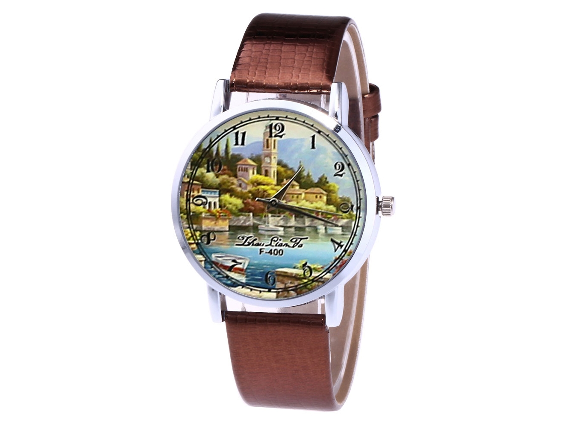 Reloj Analógico De Cuarzo Para Hombre Y Mujer Con Correa De Cuero Pu (café)