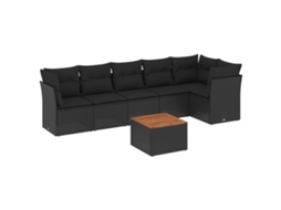 Conjunto de 7 Sofás para Jardim com Almofadões Vime Pe Preto MAISON EXCLUSIVE (7 pcs)
