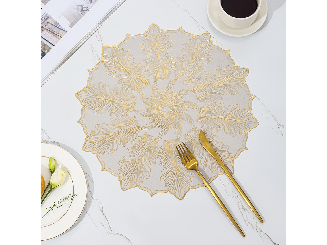 Atoalha De Mesa Para Jantar Com Acabamento Em Ouro, Com Pena Dourada, 4 Unidades